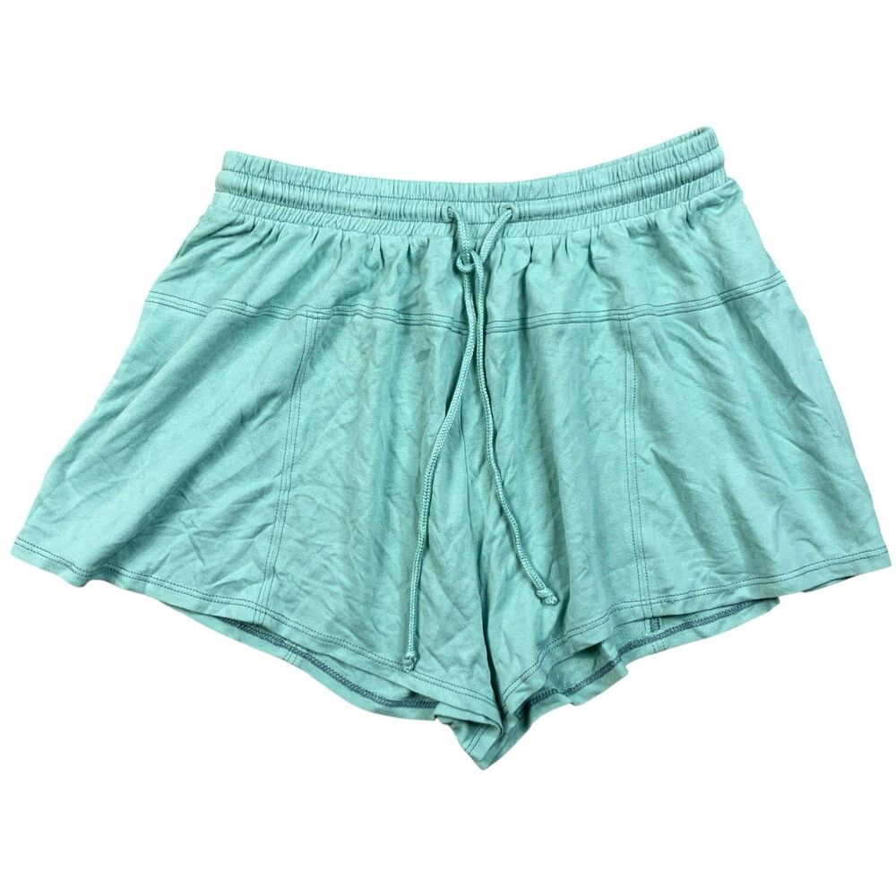L Space Linen Blend Shorts Womens M Aqua Blue Drawstring Pull On Lounge Beach